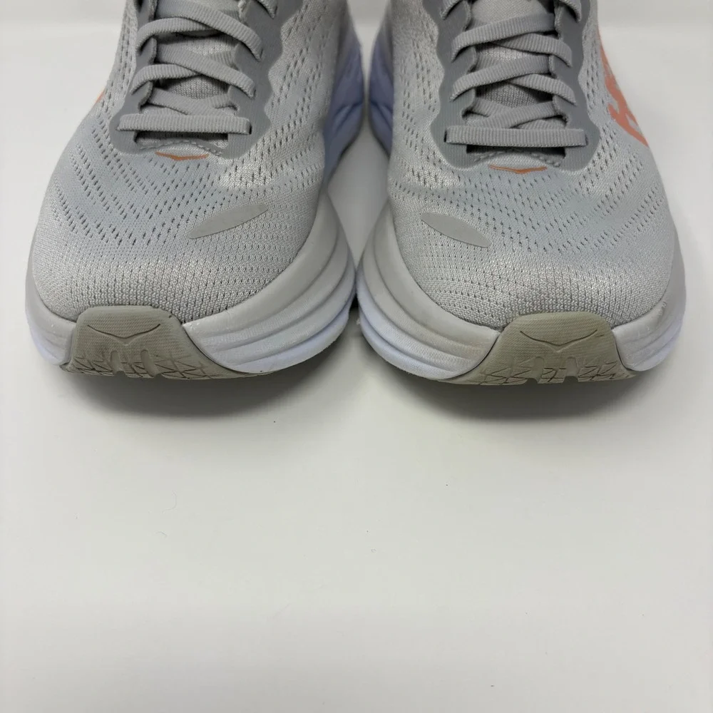 Hoka Bondi 8 Womens Size 8 Grey Orange White Athletic Running Shoes Sneakers
